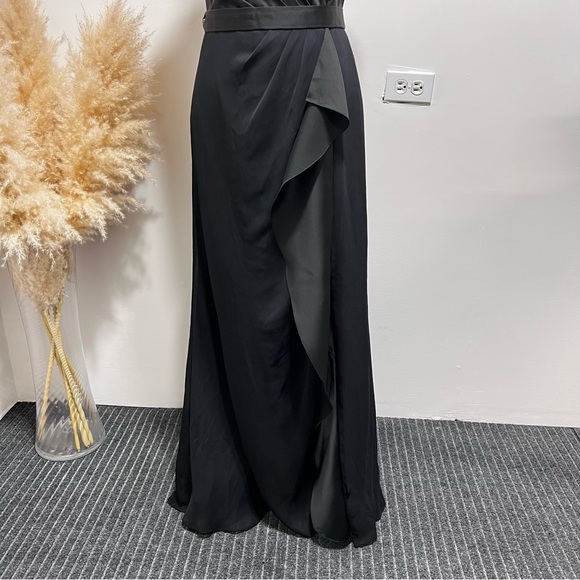 WHITE BY VERA WANG Charmeuse Chiffon Ruffle Dress Size 10 Strappy back in Black - Picture 7 of 13